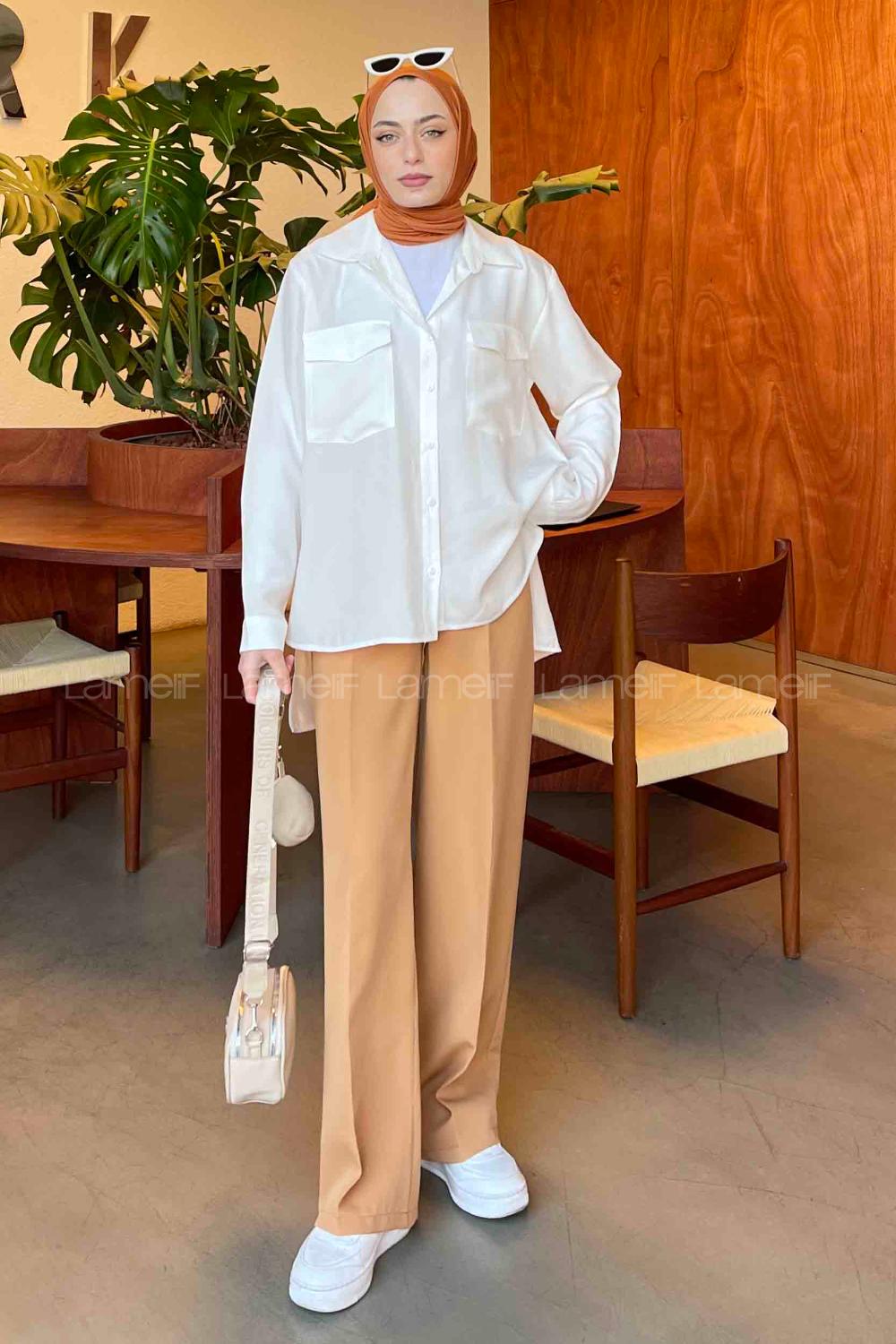 White Shirt Collar Long Arm Viscose Fabric Shirt