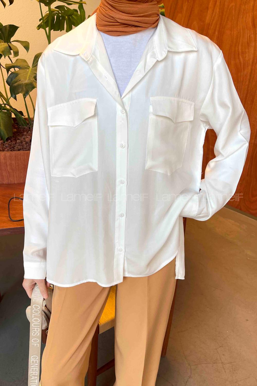 White Shirt Collar Long Arm Viscose Fabric Shirt