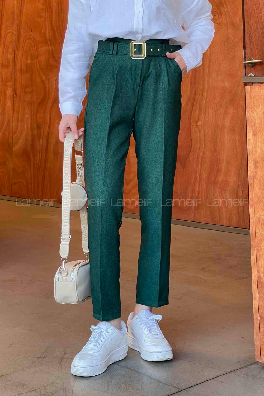 Emerald Green Linen High Waist Linen Pants