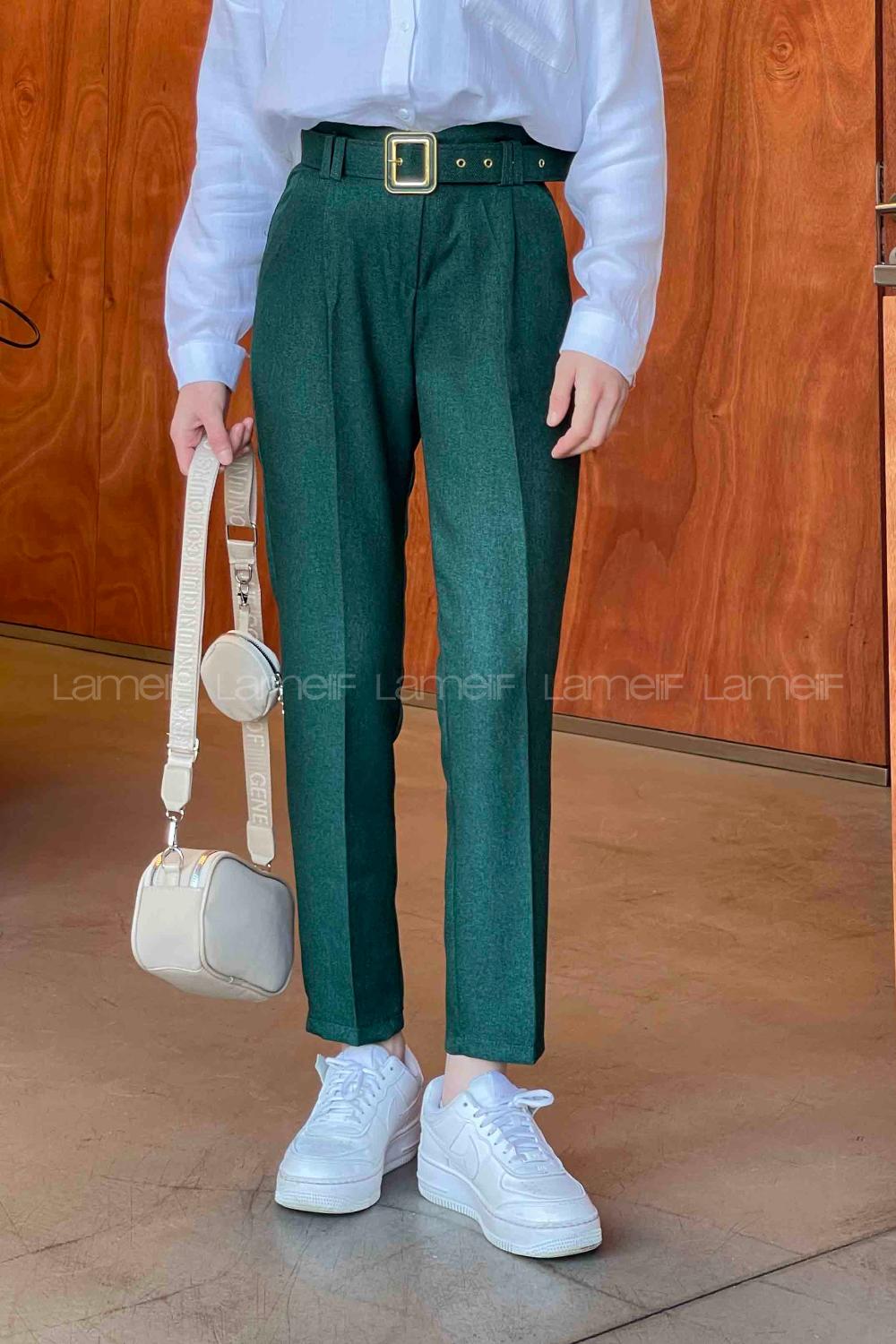 Emerald Green Linen High Waist Linen Pants
