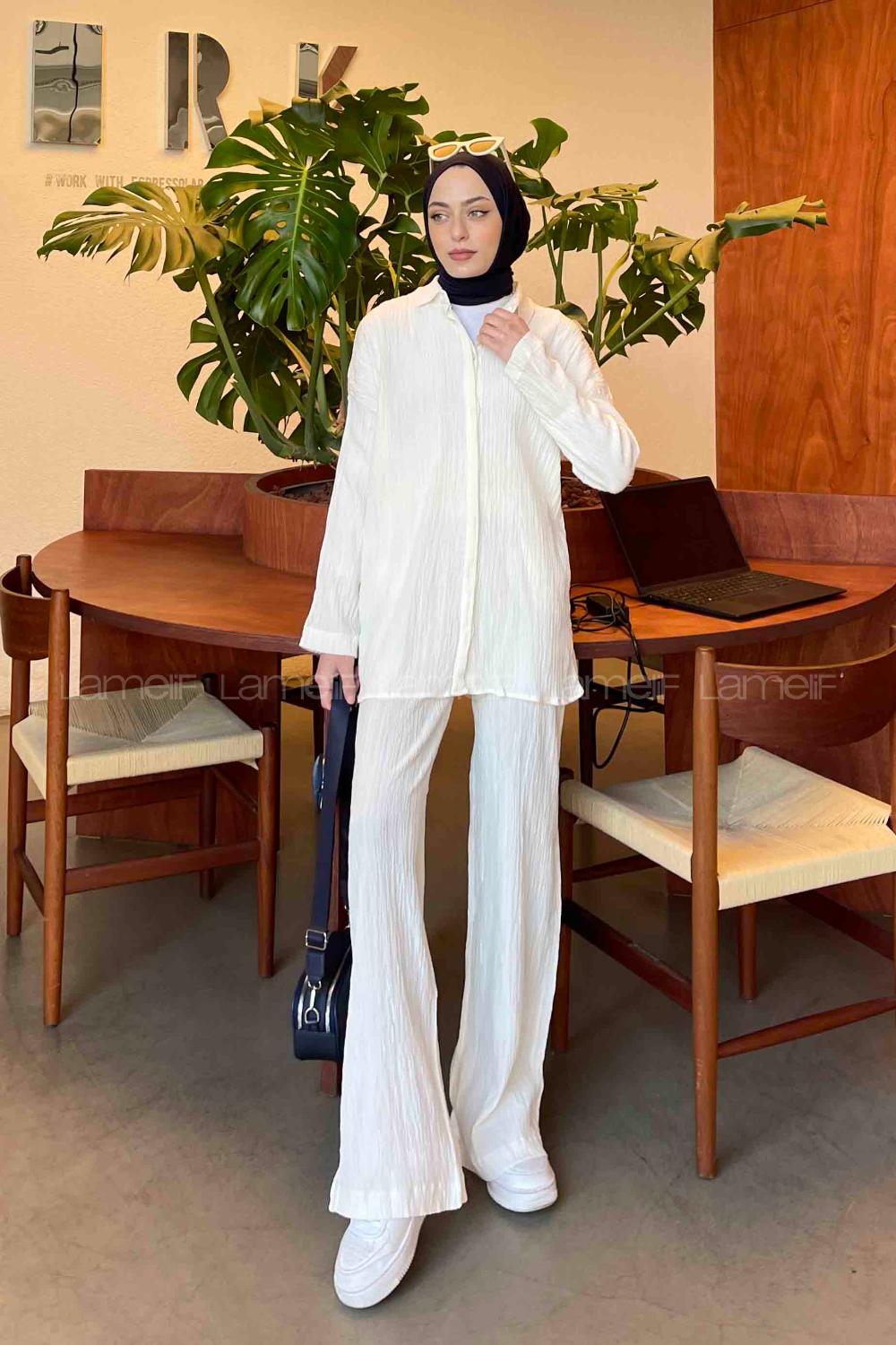 Ecru Shirt Collar Long Arm Without Accessories Cotton Regular Trousers Comfortable Suit