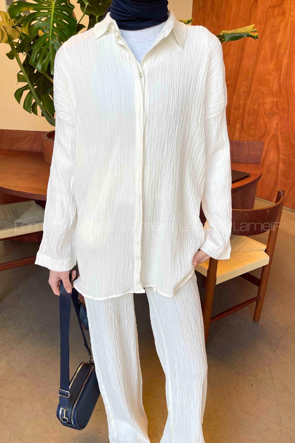 Ecru Shirt Collar Long Arm Without Accessories Cotton Regular Trousers Comfortable Suit