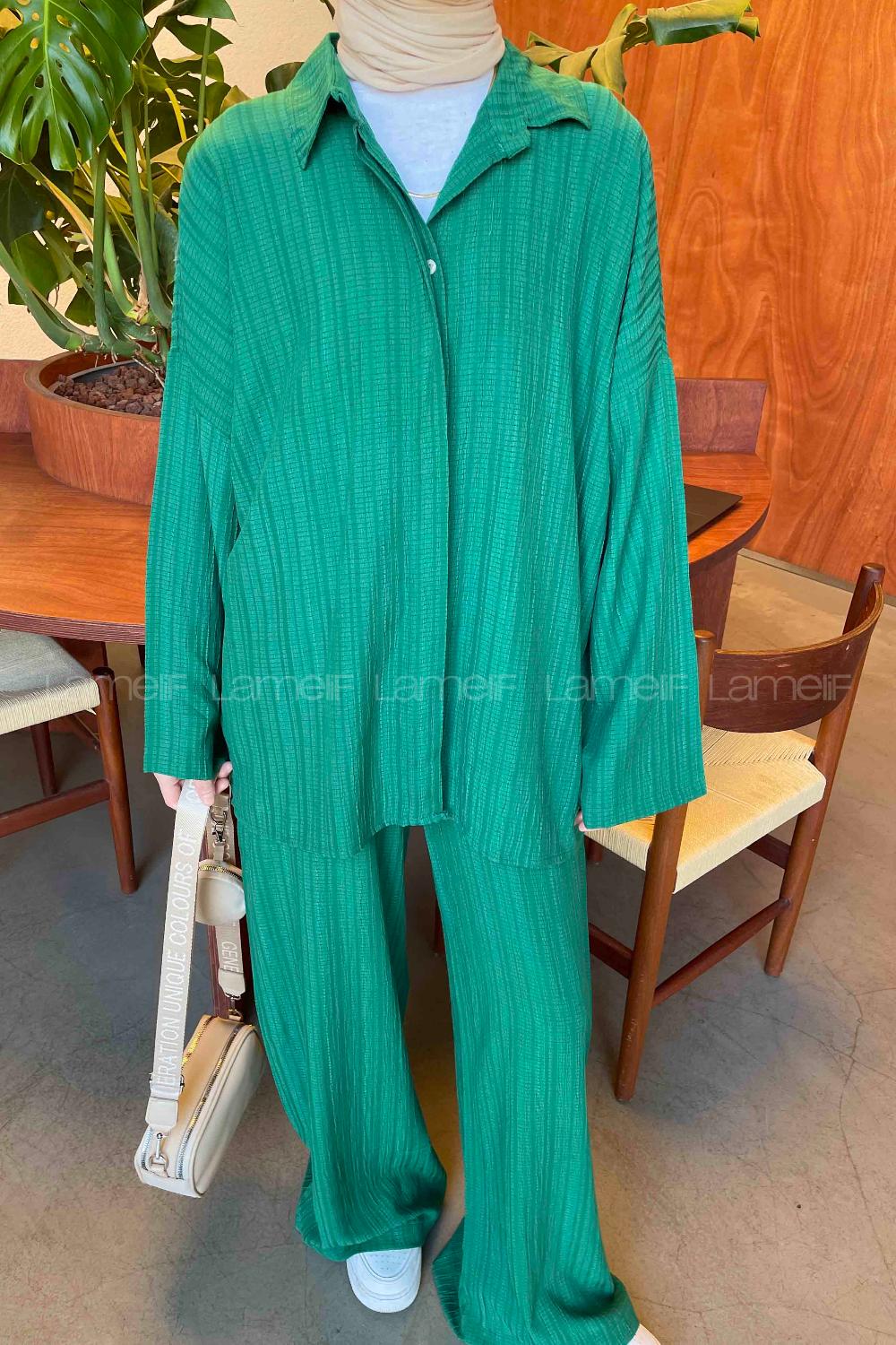 Emerald Green Shirt Collar Long Arm Without Accessories Cotton Regular Trousers Comfortable Suit