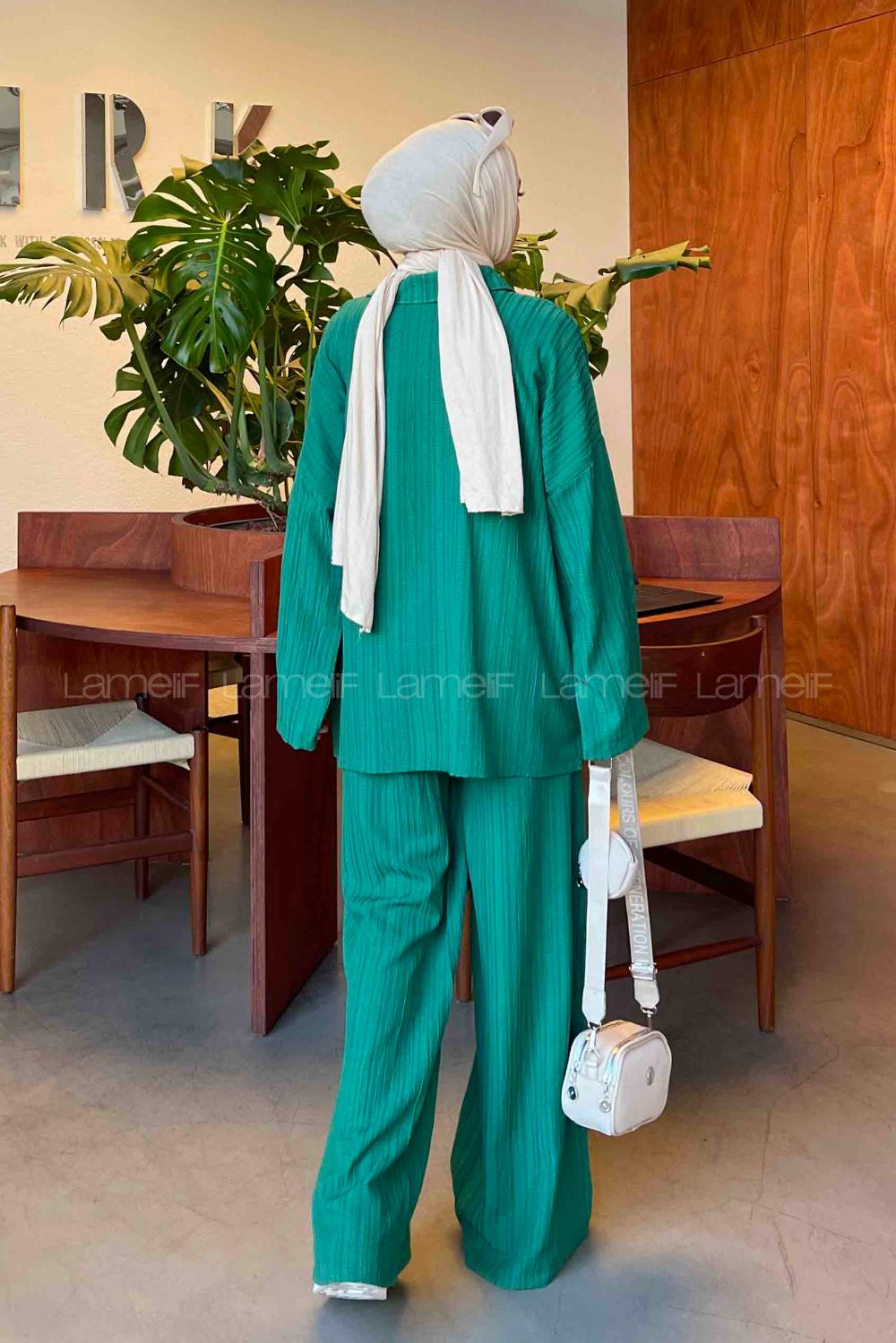 Emerald Green Shirt Collar Long Arm Without Accessories Cotton Regular Trousers Comfortable Suit