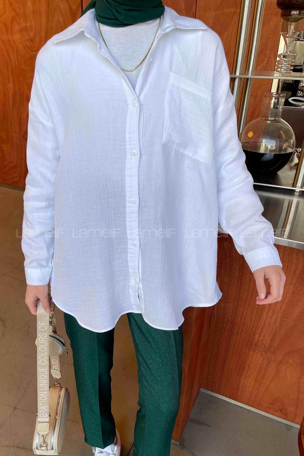 Lamelif Müslin Kumaş Gömlek Beyaz