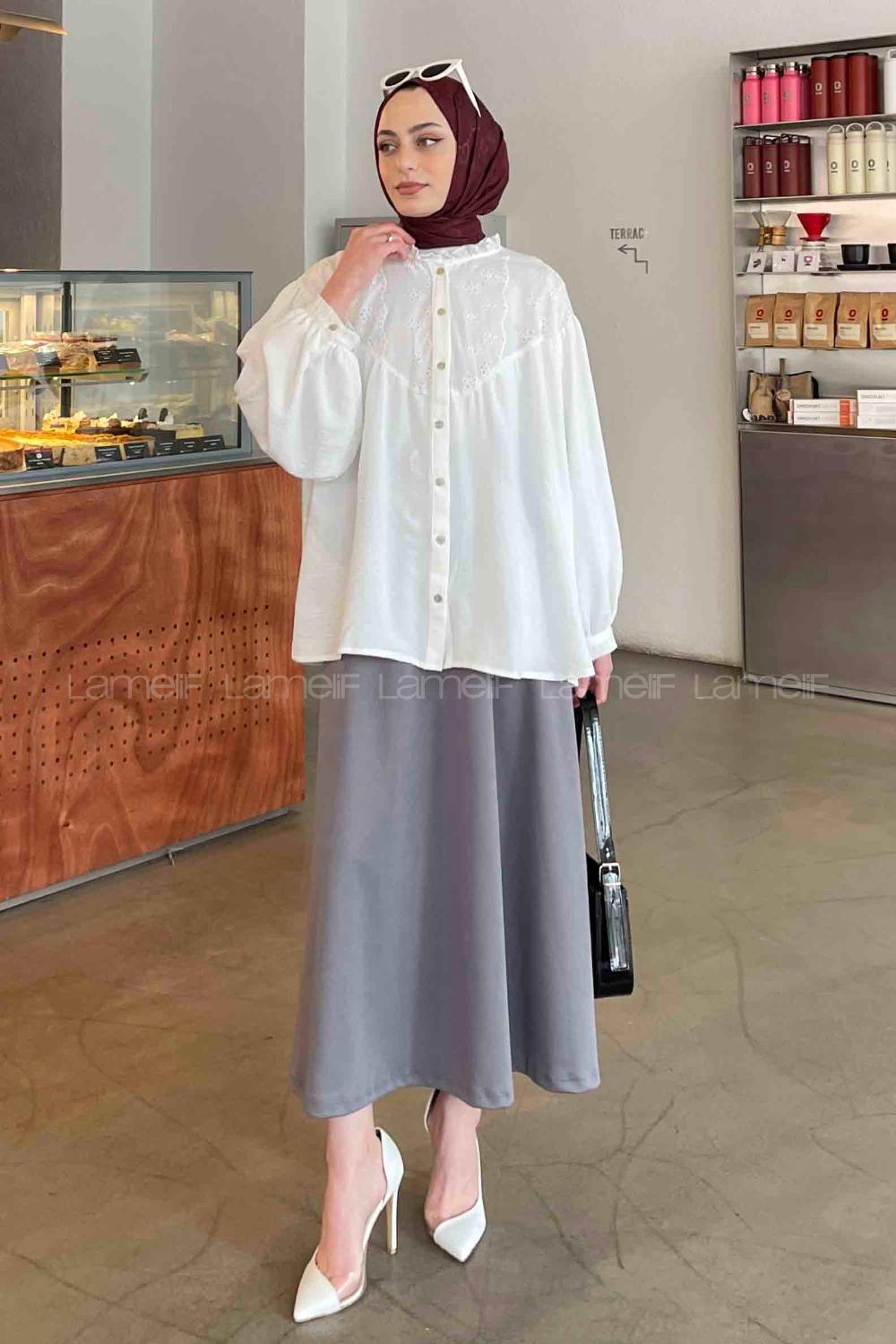 White Shirt Collar Long Arm Viscose Fabric Unprinted Shirt