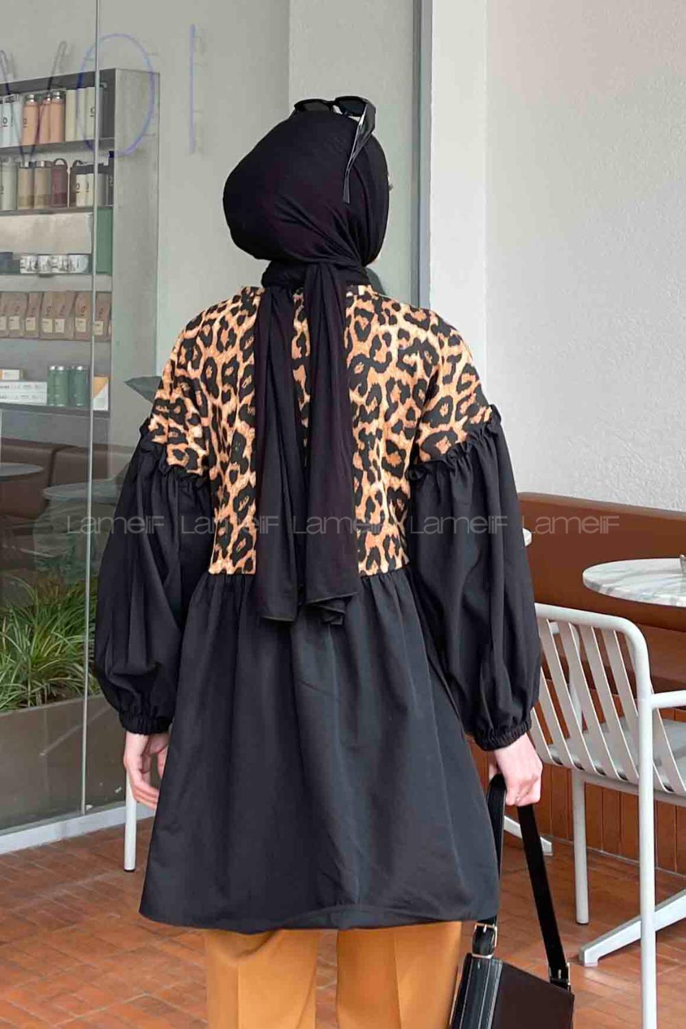 Black Medium Crew Neck Poplin Fabric Printed Tunic