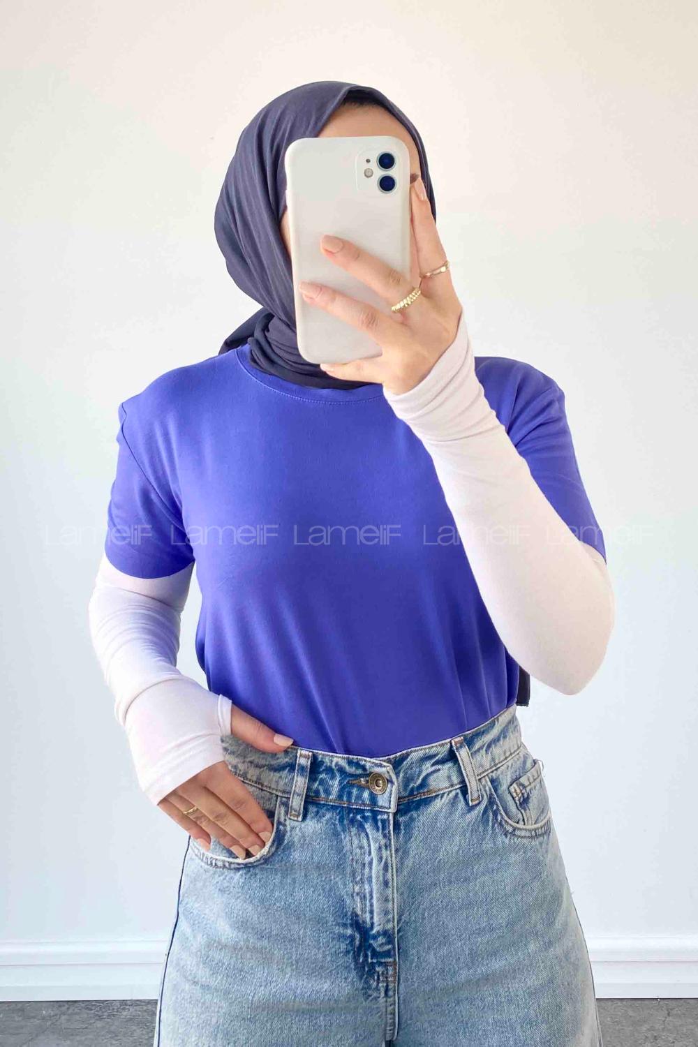 Purble Medium Crew Neck Short Arm Combed Fabric Unprinted T-shirt