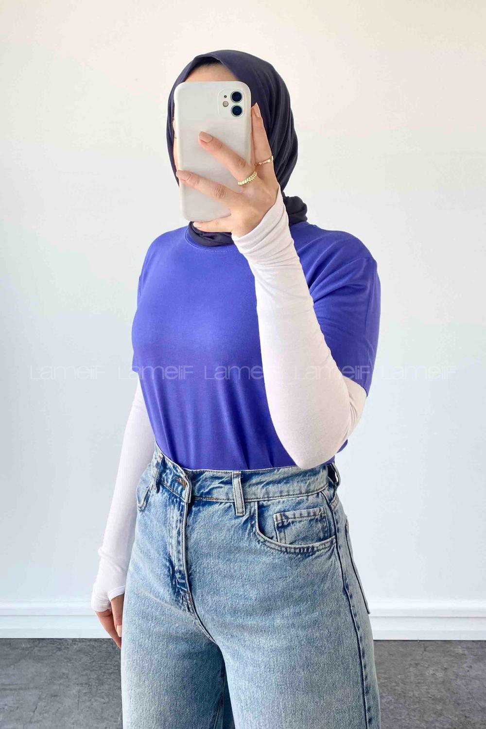 Purble Medium Crew Neck Short Arm Combed Fabric Unprinted T-shirt