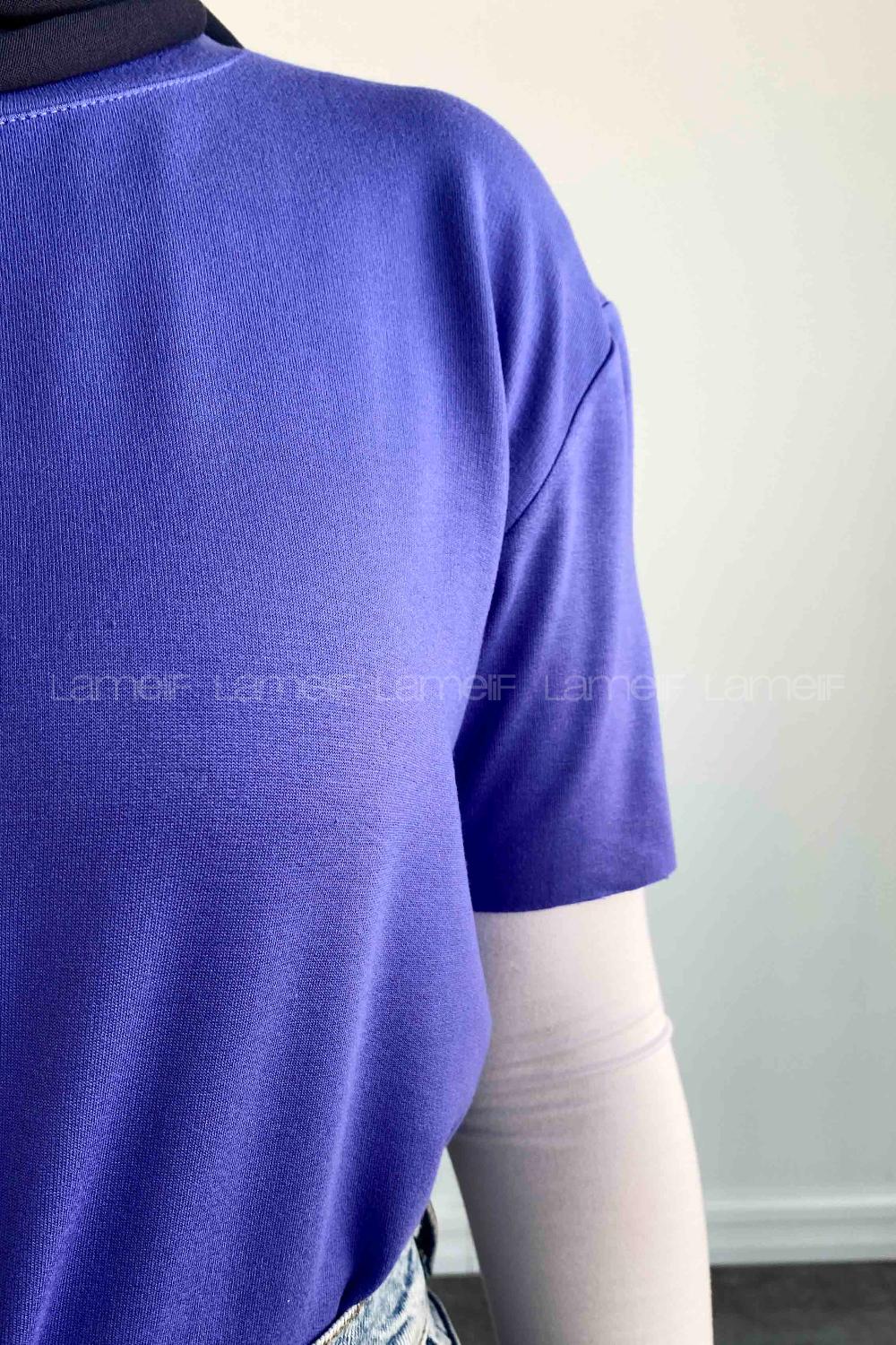 Purble Medium Crew Neck Short Arm Combed Fabric Unprinted T-shirt