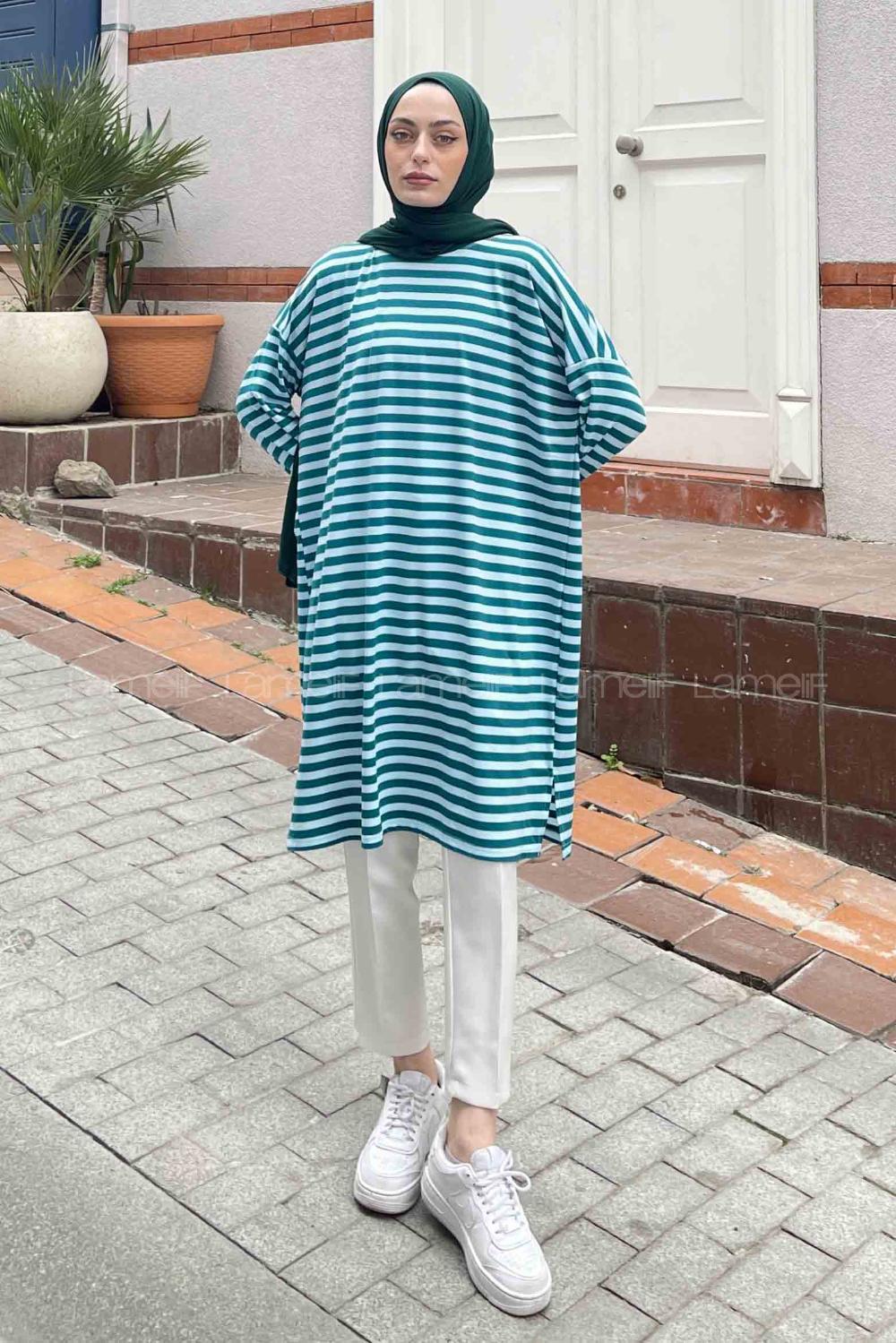 Oil Green Medium Crew Neck Cotton Tunic
