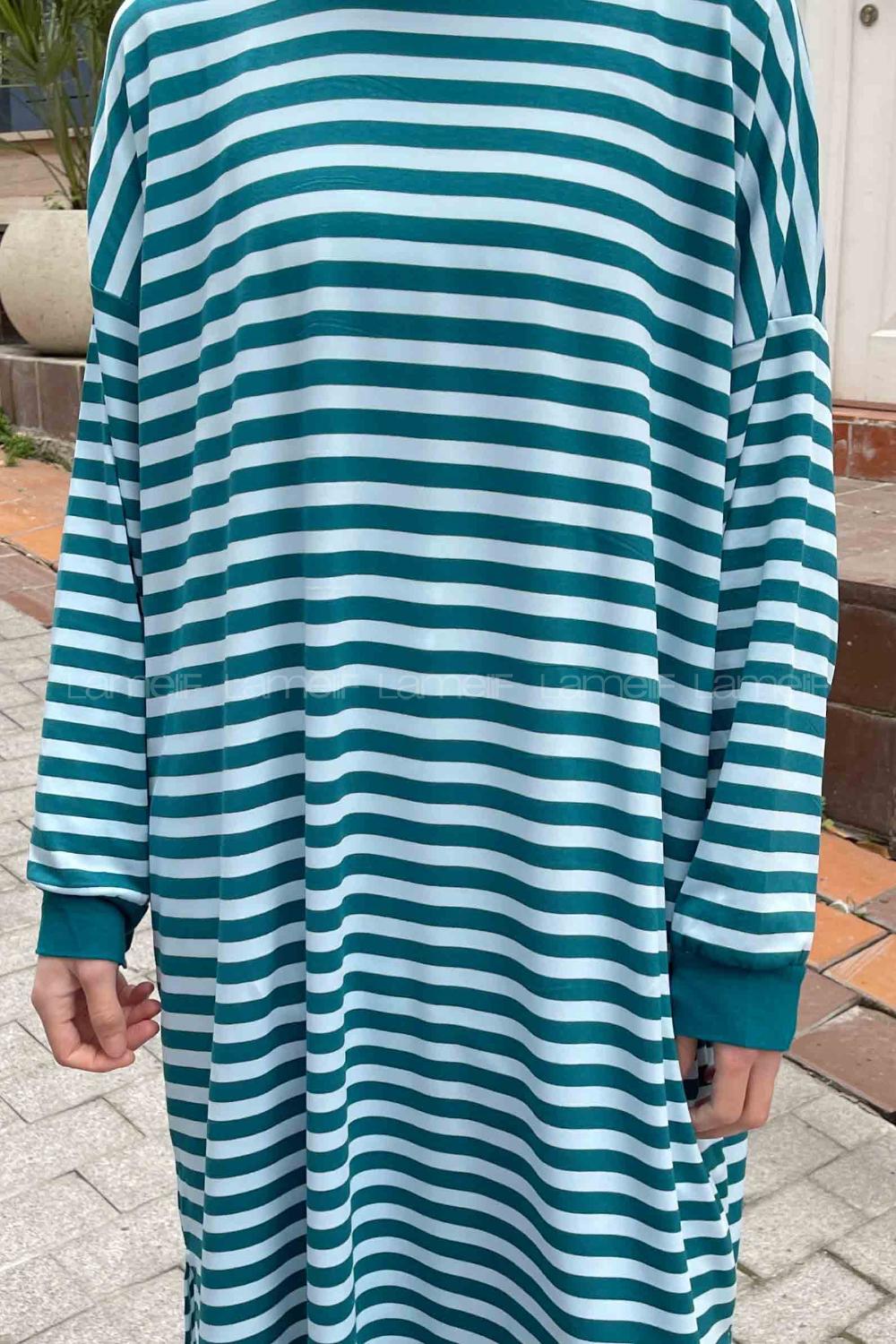 Oil Green Medium Crew Neck Cotton Tunic