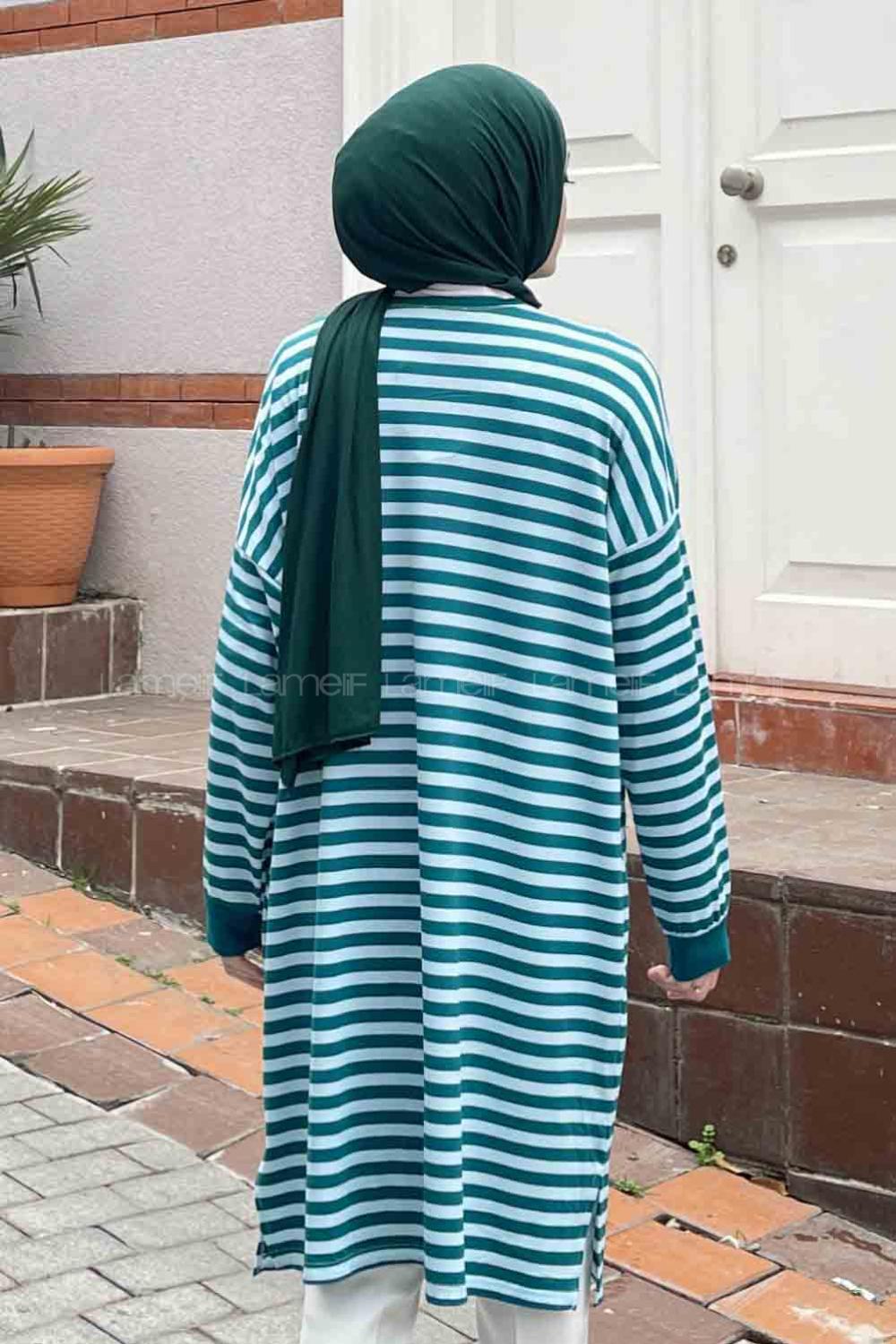 Oil Green Medium Crew Neck Cotton Tunic