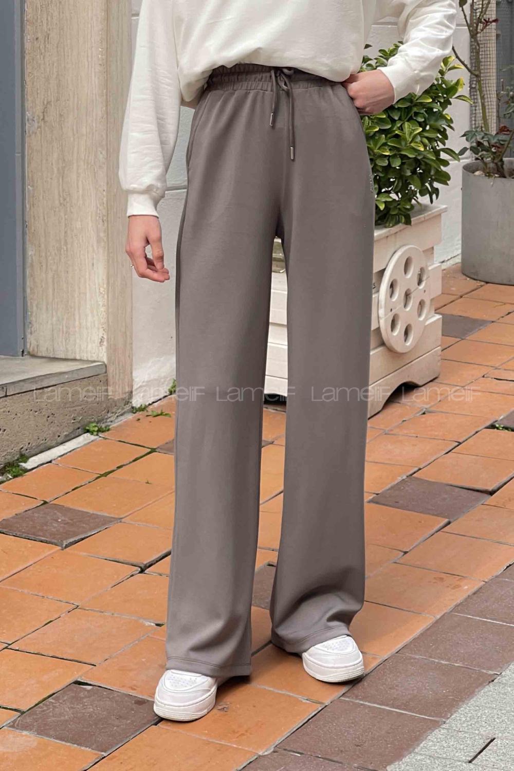 Lamelif Modal Kumaş Bol Paça Eşofman Füme