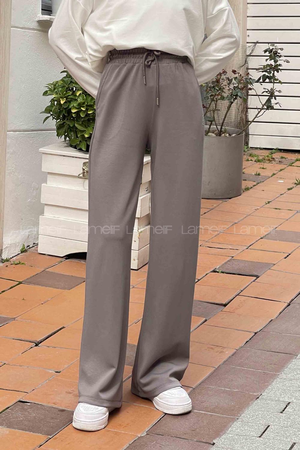 Lamelif Modal Kumaş Bol Paça Eşofman Füme