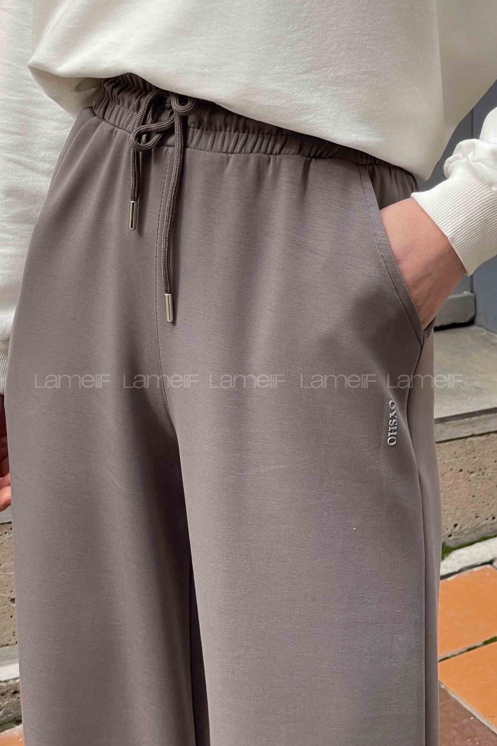 Lamelif Modal Kumaş Bol Paça Eşofman Füme