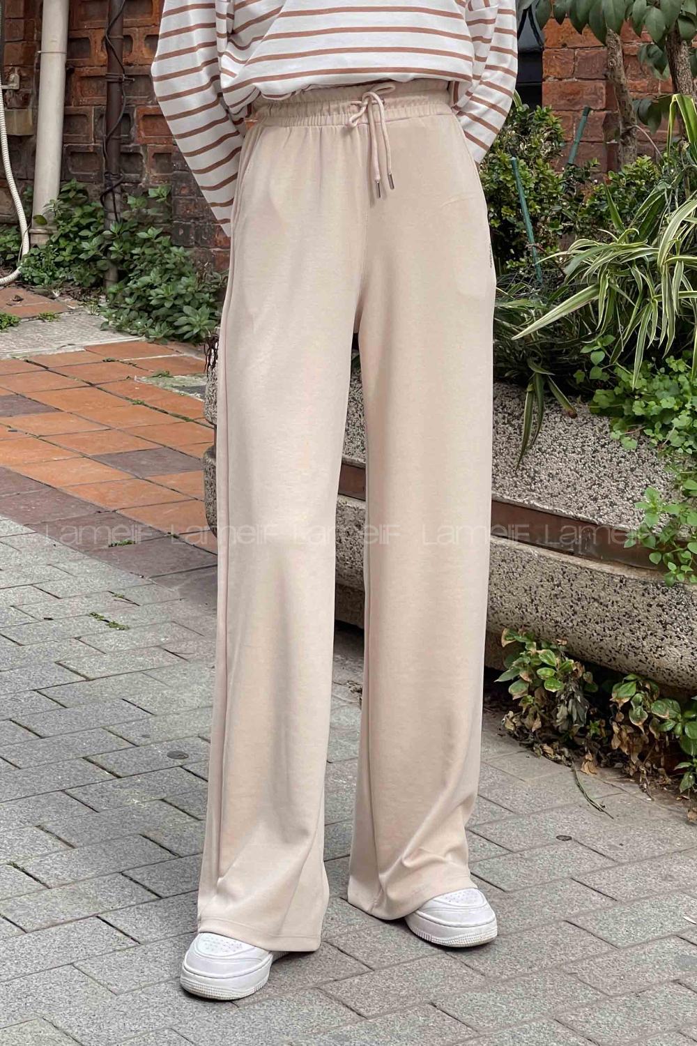 Cream Regular Trousers High Waist Regular Cut Bottom Tracksuit