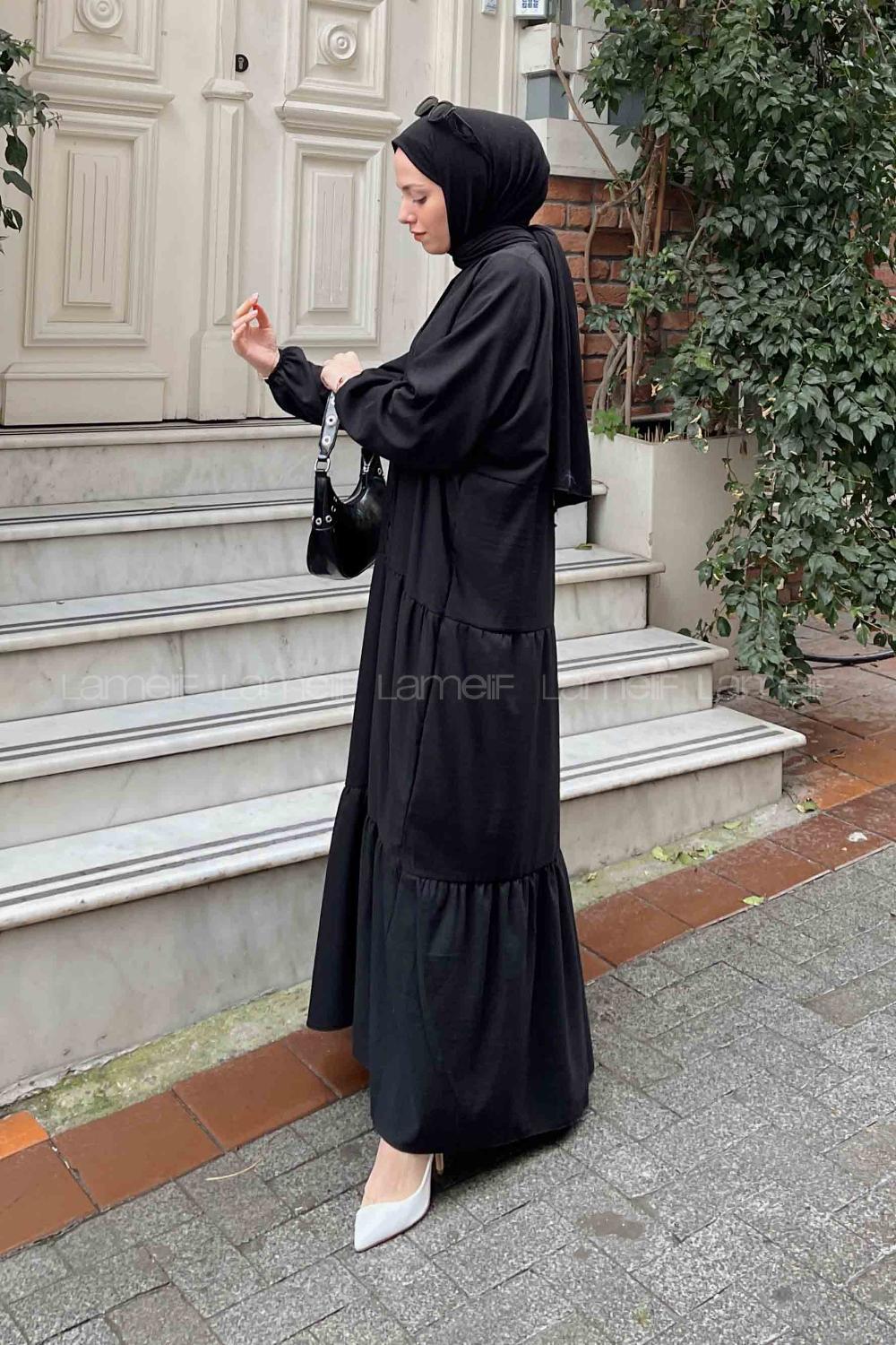 Lamelif Yarasa Kol Elbise Siyah