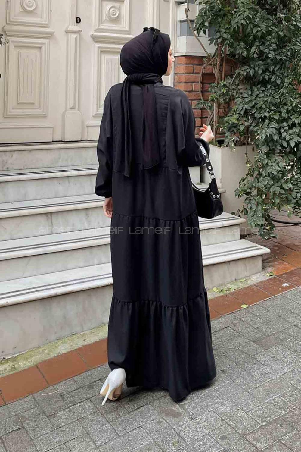 Lamelif Yarasa Kol Elbise Siyah