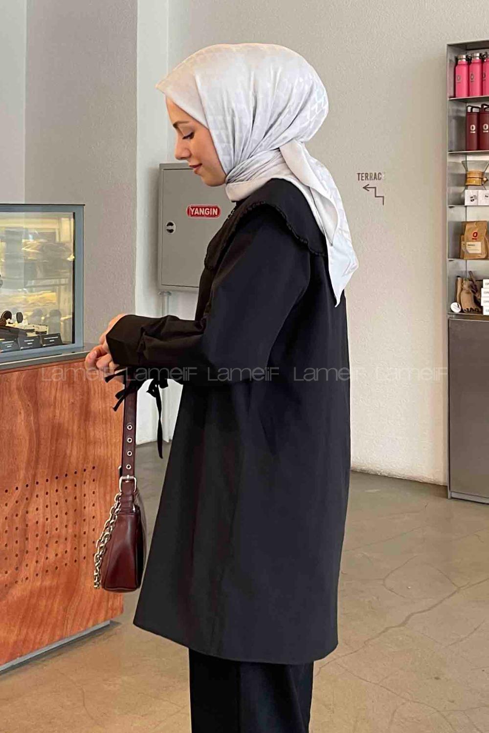 Lamelif  Bebe Yakalı Gömlek Siyah