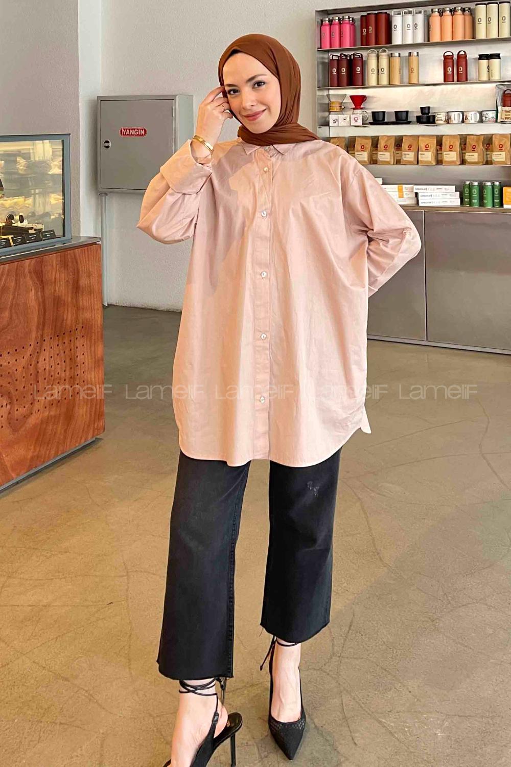 Powder Shirt Collar Bat Sleeve Arm Poplin Fabric Unprinted Shirt