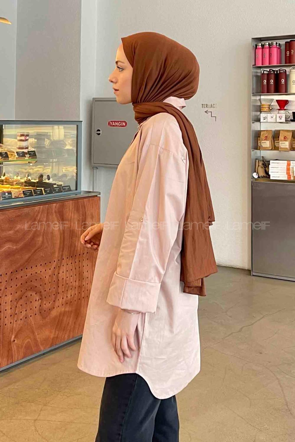 Powder Shirt Collar Bat Sleeve Arm Poplin Fabric Unprinted Shirt