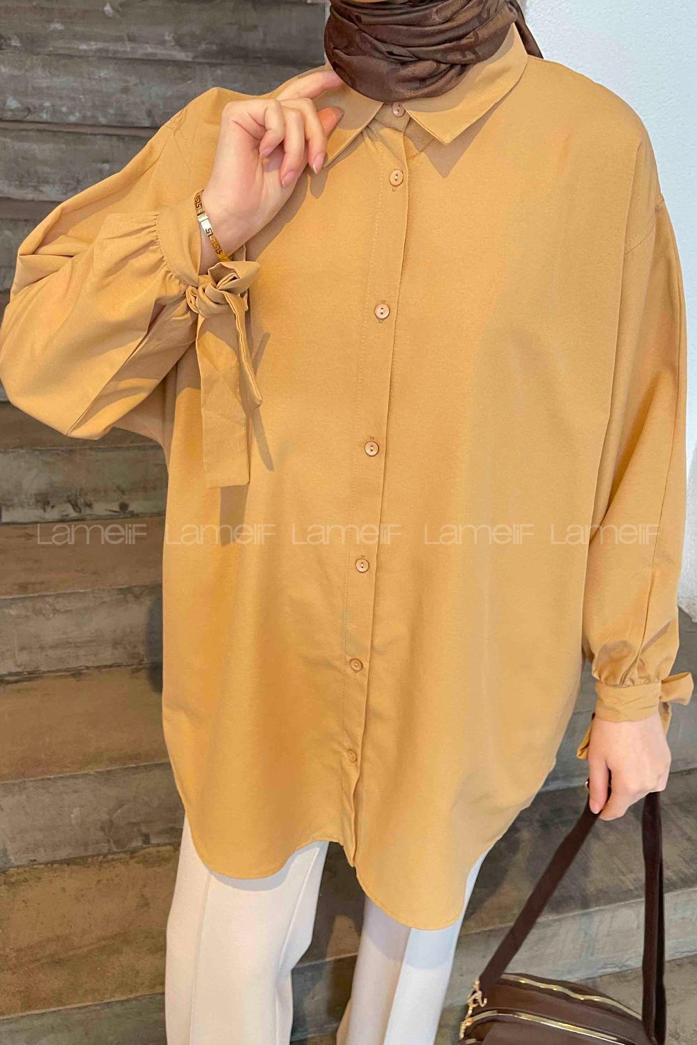 Lamelif Kol Detaylı Gömlek Camel