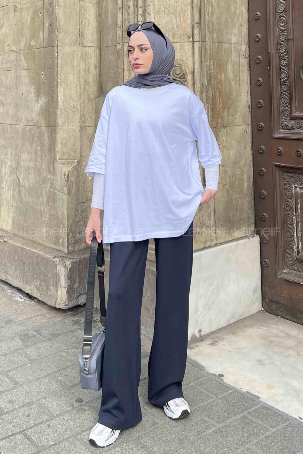 White Loose Crew Neck Short Arm Cotton Fabric T-shirt