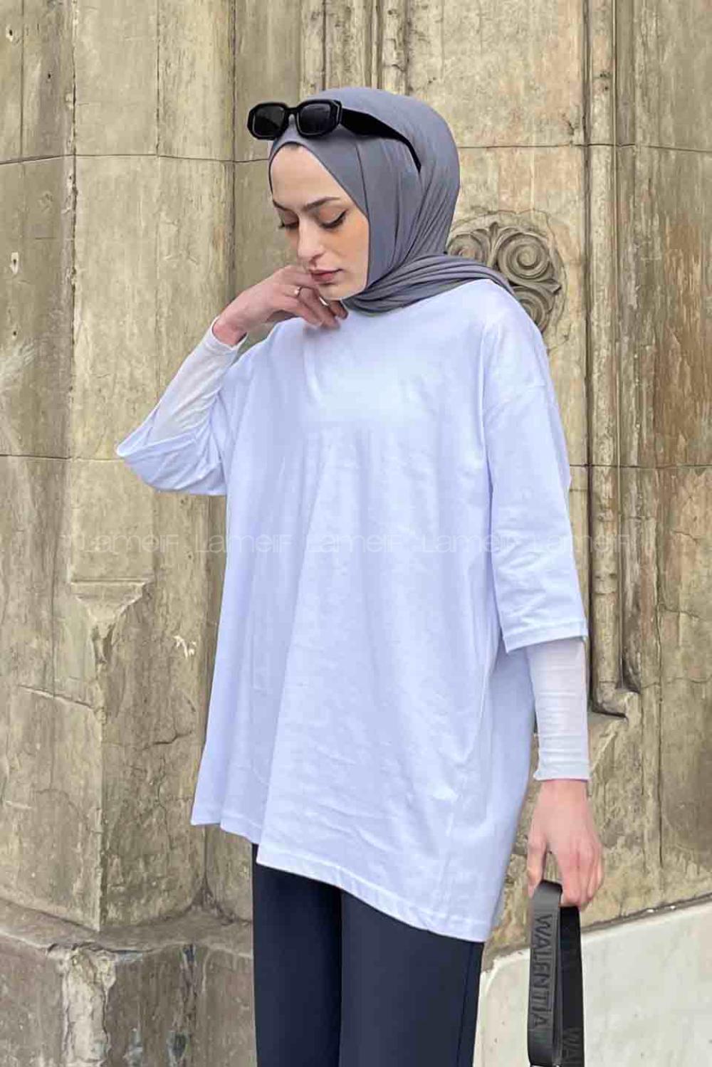 White Loose Crew Neck Short Arm Cotton Fabric T-shirt