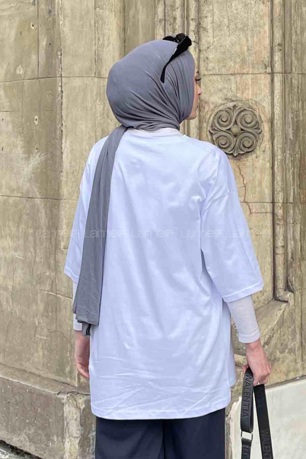 White Loose Crew Neck Short Arm Cotton Fabric T-shirt