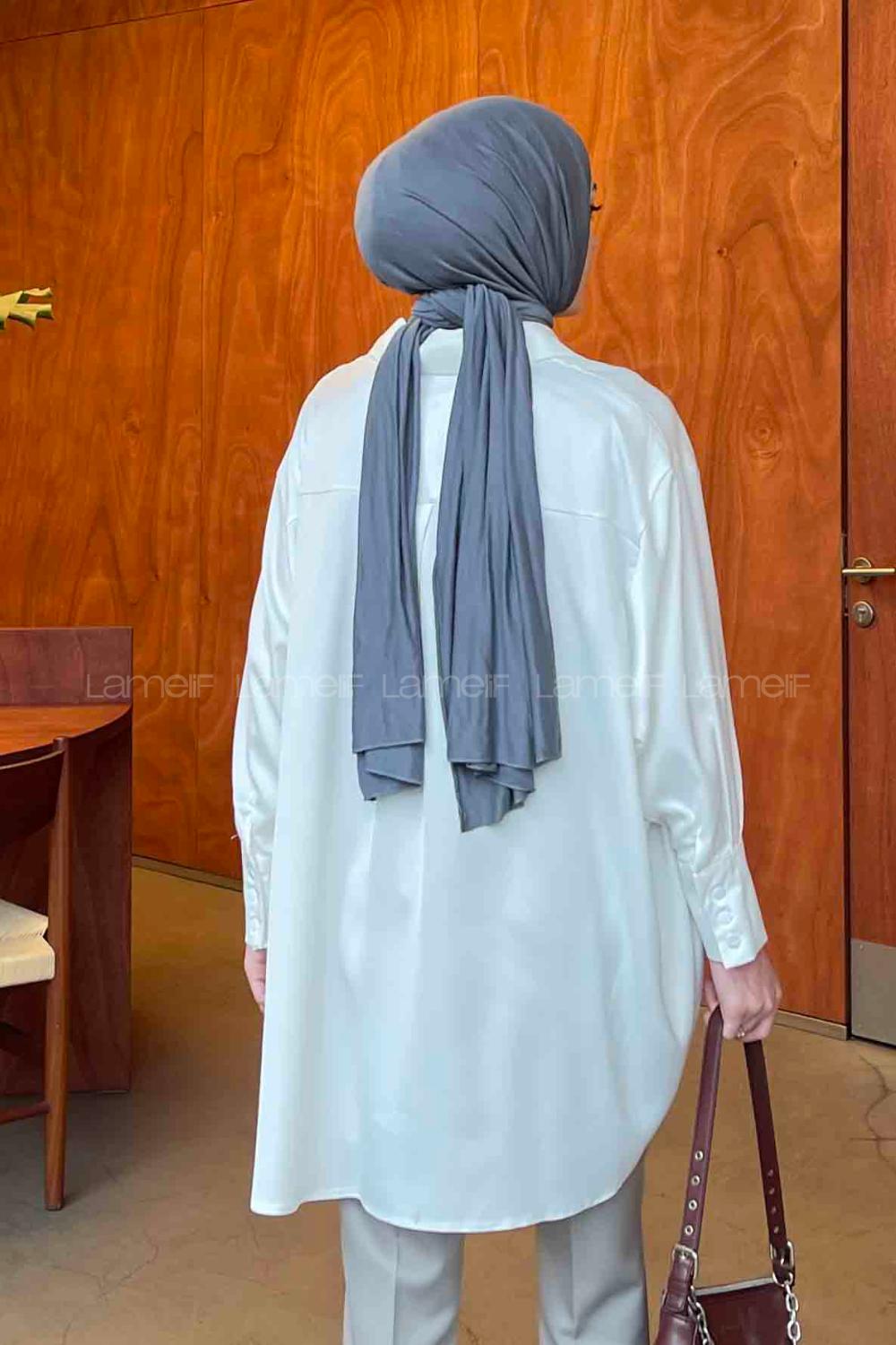 Lamelif Porte Saten Gömlek Beyaz