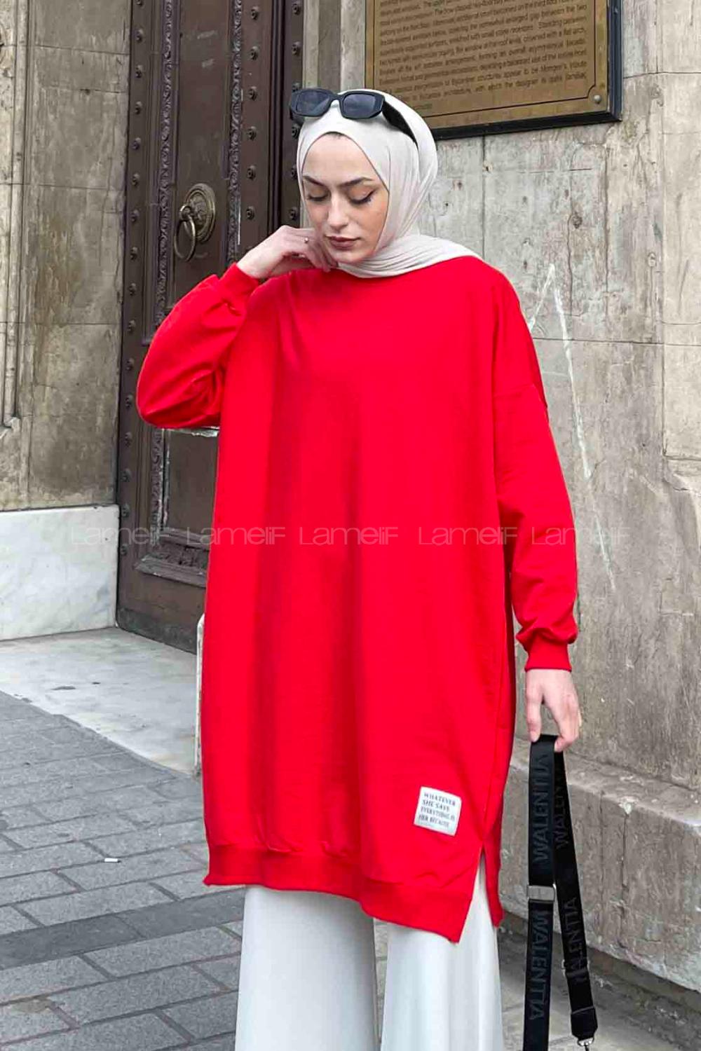 Red Crew Neck Two Threads Unprinted Tunic
