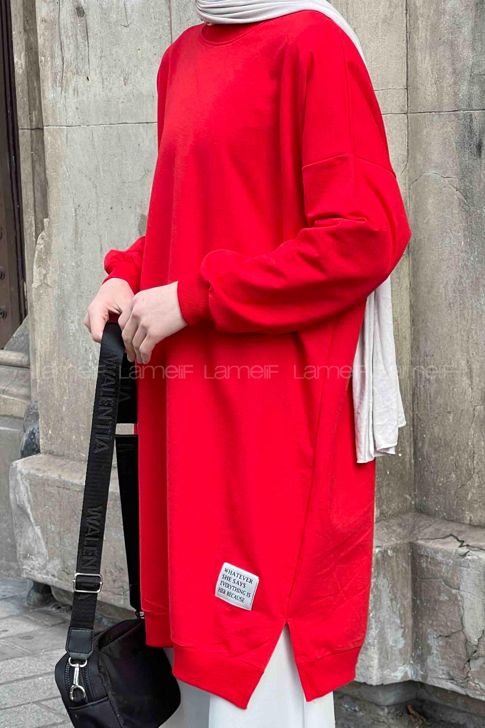 Red Crew Neck Two Threads Unprinted Tunic