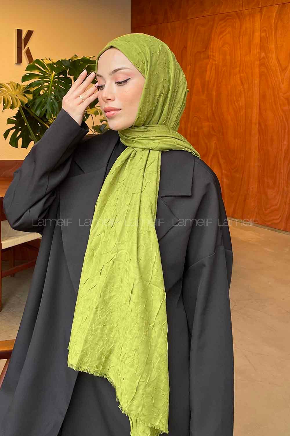 Lamelif Bambu Şal Fıstık Yeşili