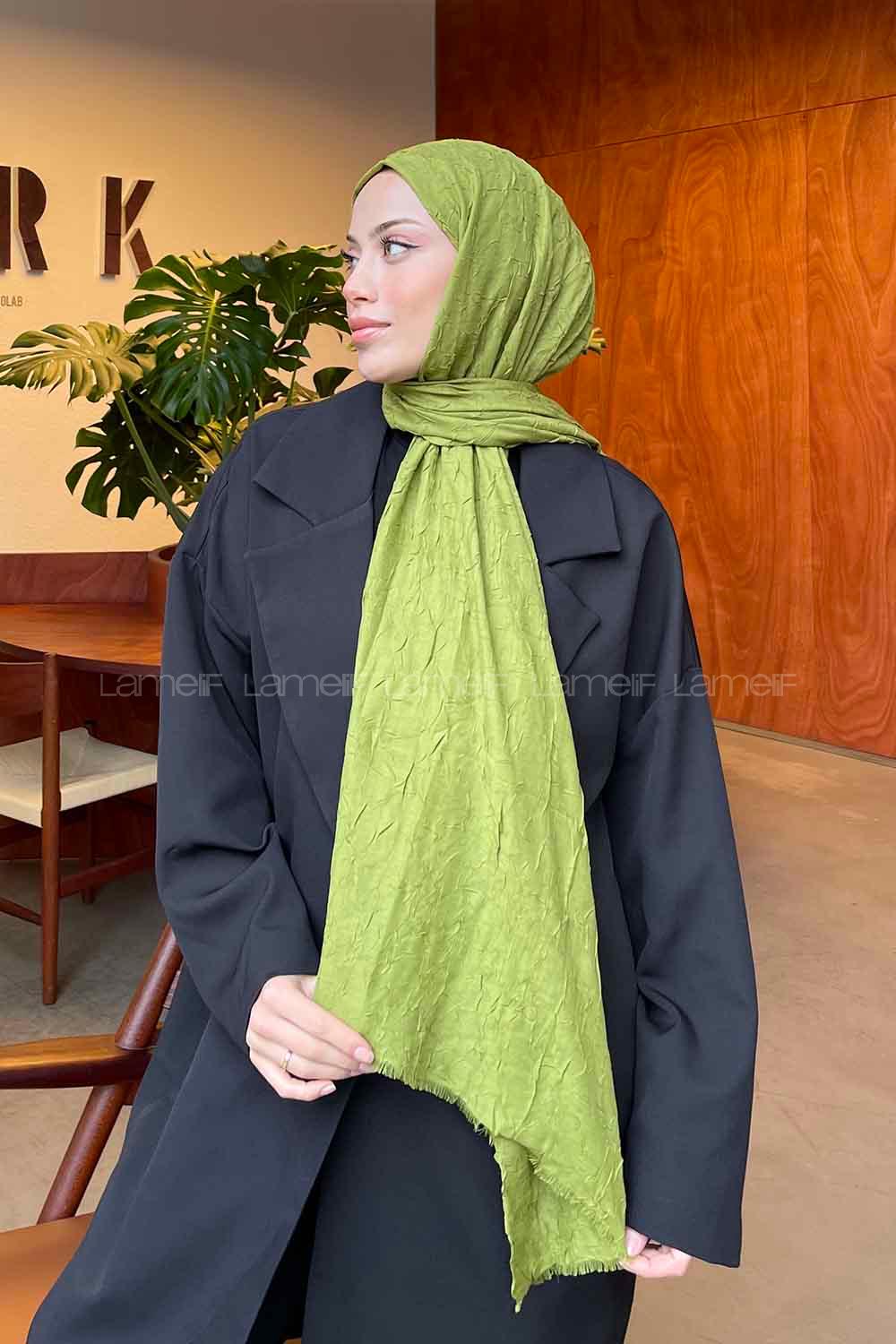 Lamelif Bambu Şal Fıstık Yeşili