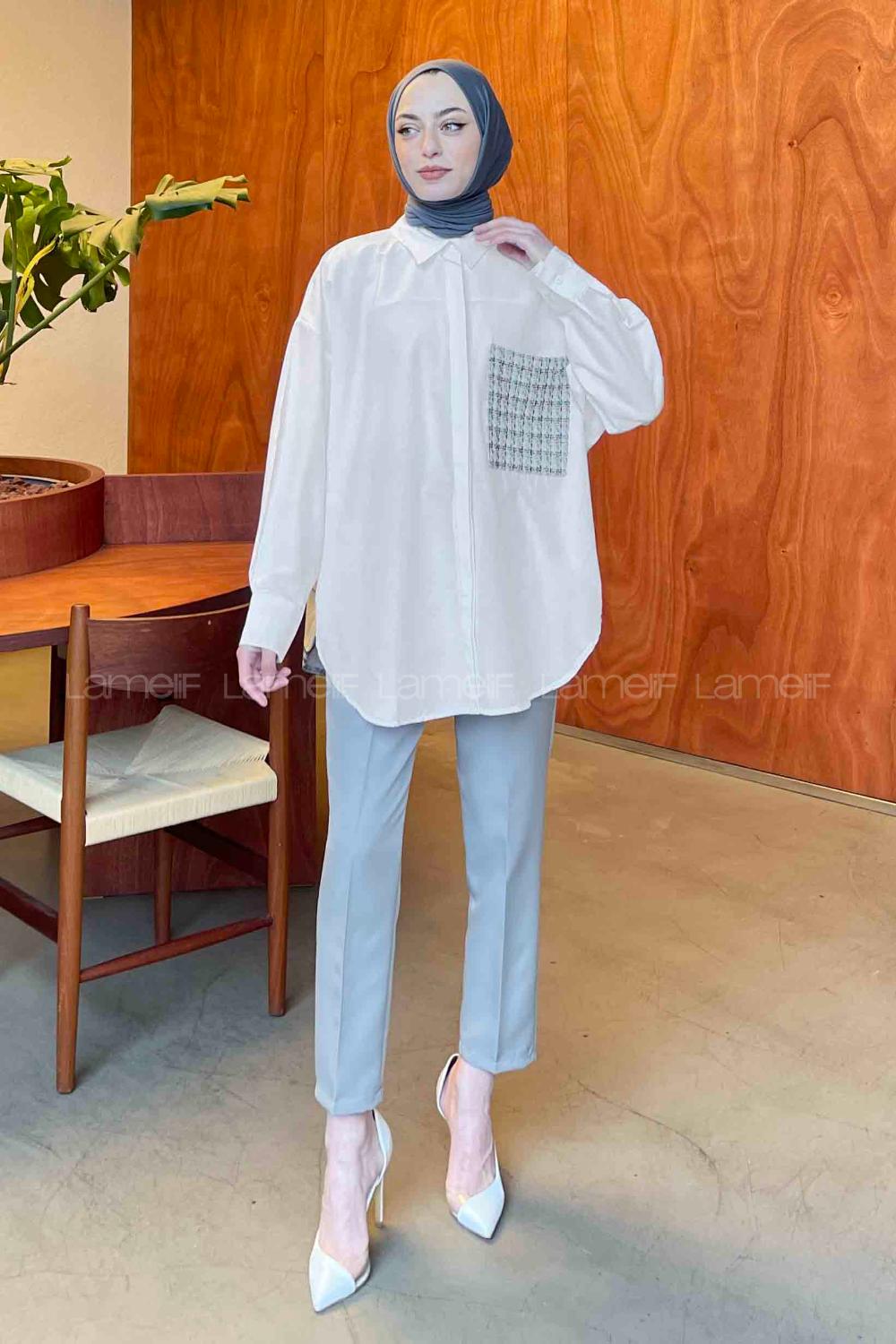 Lamelif Tuvid Detaylı Gömlek Beyaz