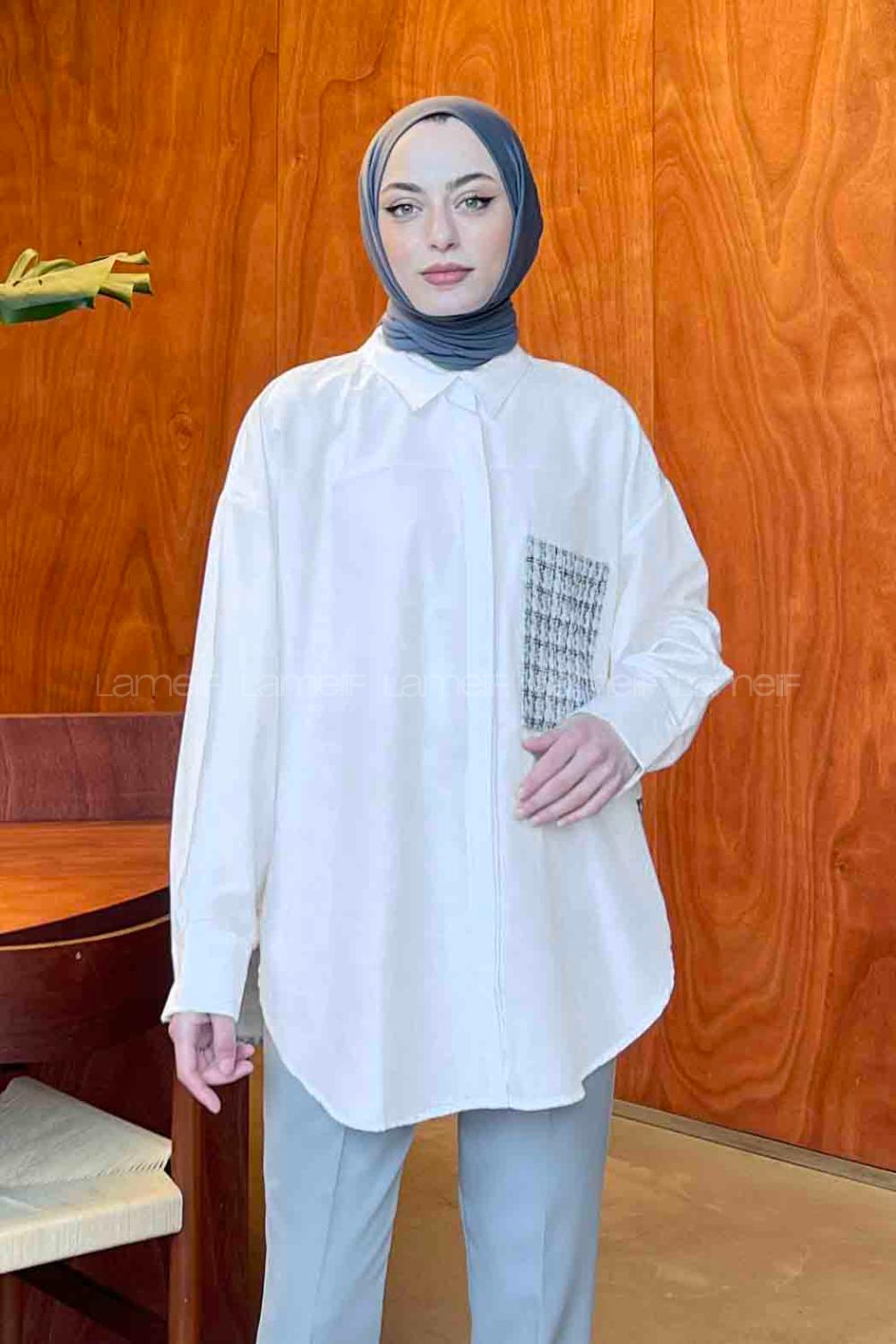 Lamelif Tuvid Detaylı Gömlek Beyaz