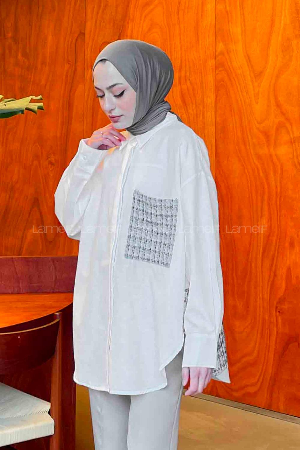 Lamelif Tuvid Detaylı Gömlek Beyaz