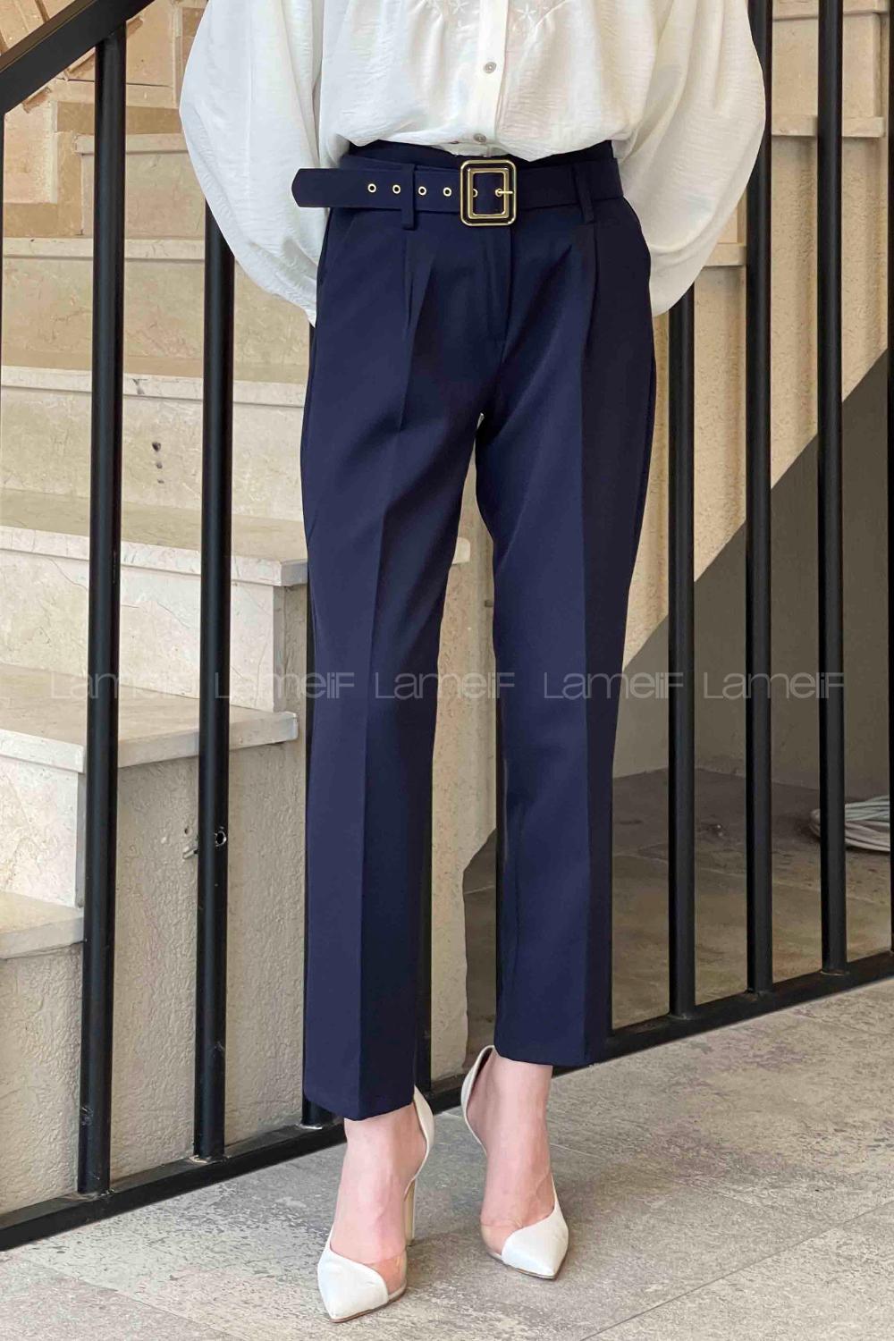 Navy Blue Linen High Waist Linen Pants