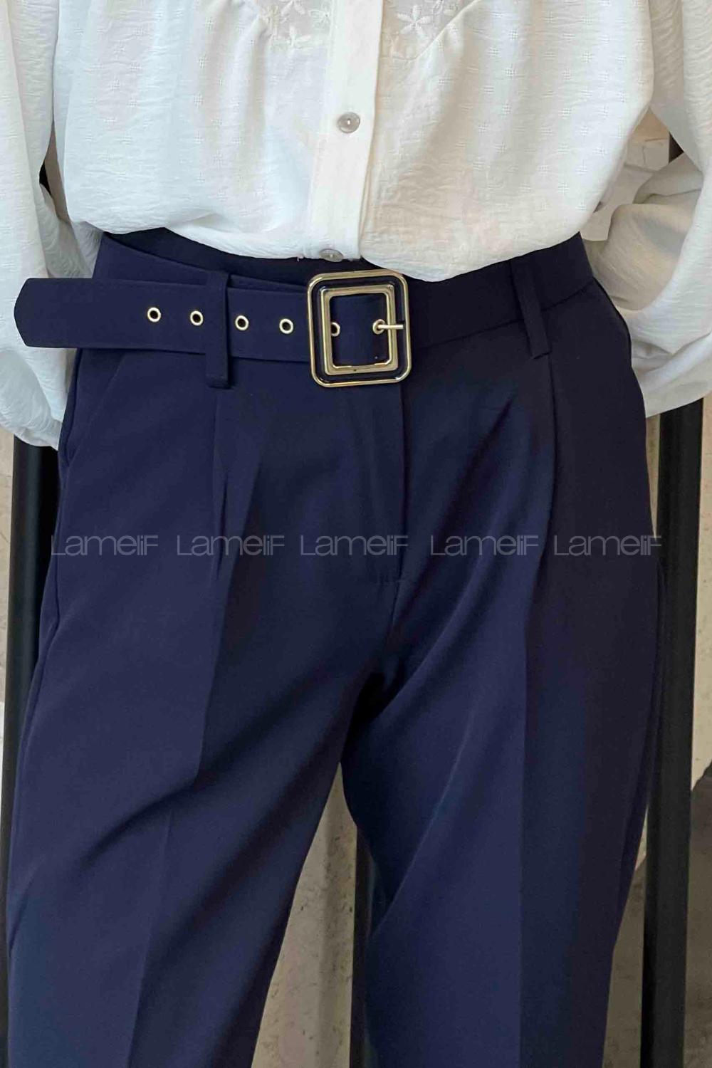 Navy Blue Linen High Waist Linen Pants