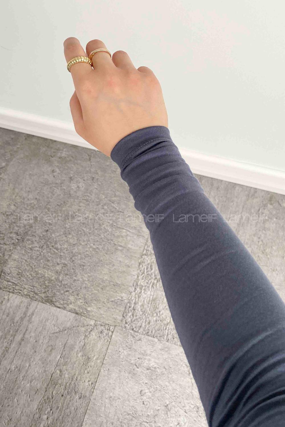 Lamelif Yarım Balıkçı Yaka Düz Renk Body Füme