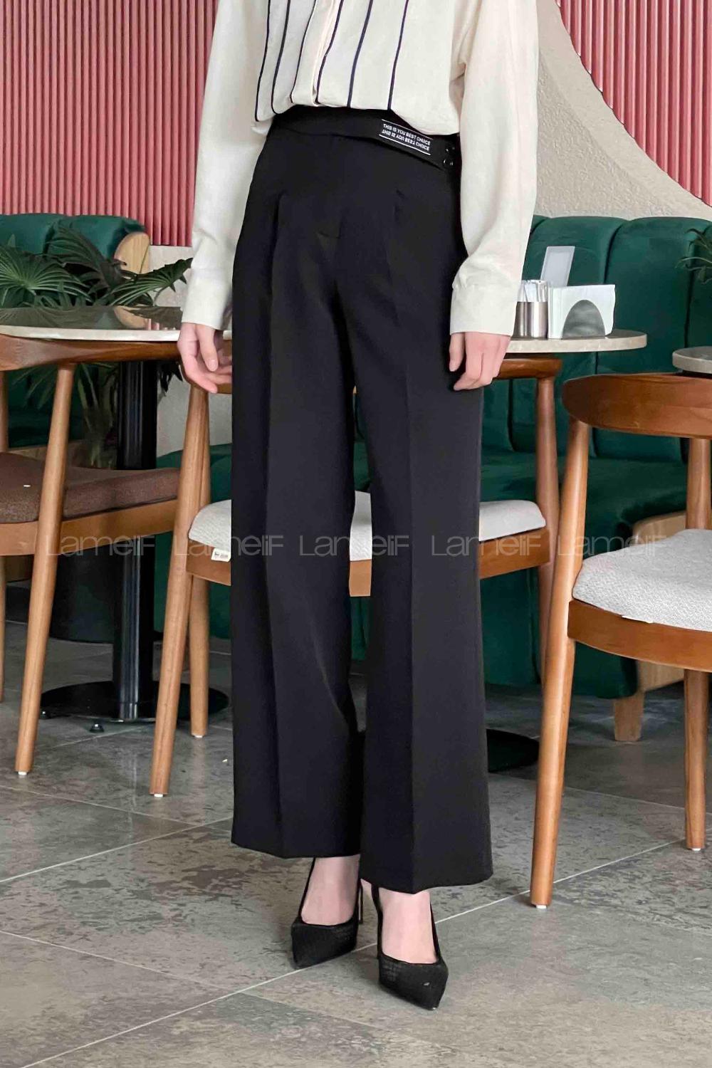 Black Poplin Fabric Elastan High Waist Comfortable Pants
