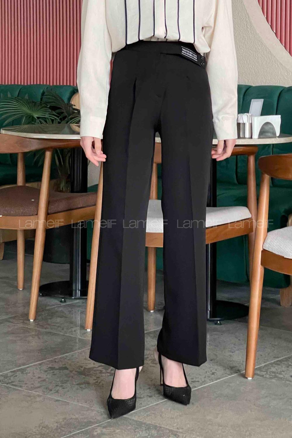 Black Poplin Fabric Elastan High Waist Comfortable Pants