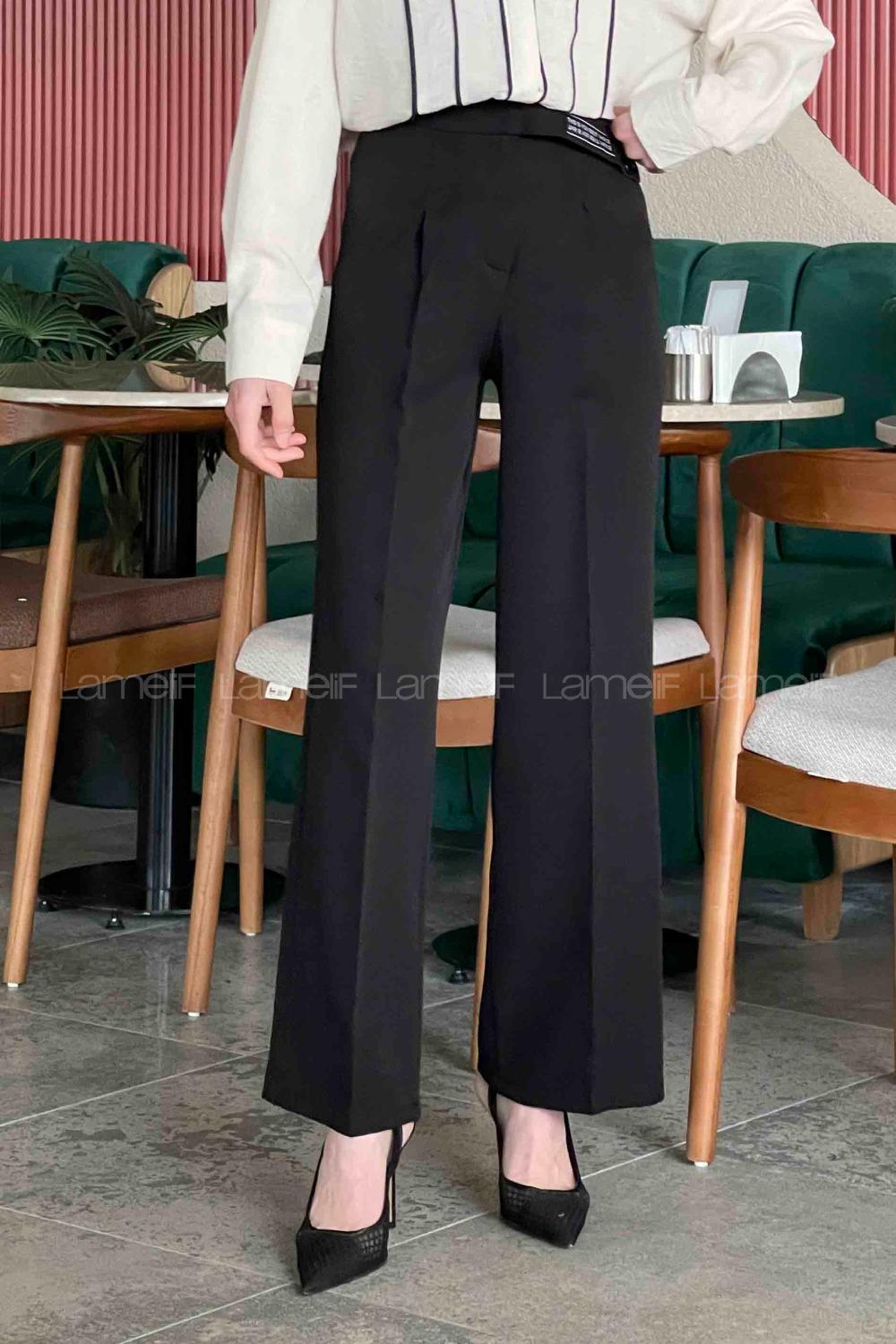 Black Poplin Fabric Elastan High Waist Comfortable Pants