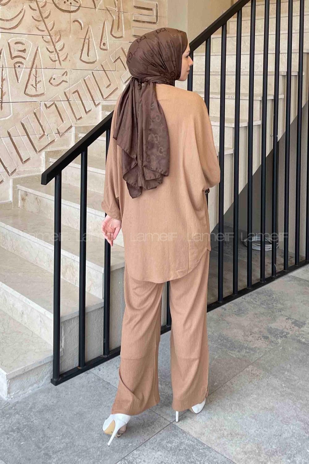 Soft Brown Shirt Collar Balloon Sleeve Arm Without Accessories Cotton Fabric Regular Trousers Comfortable Suit