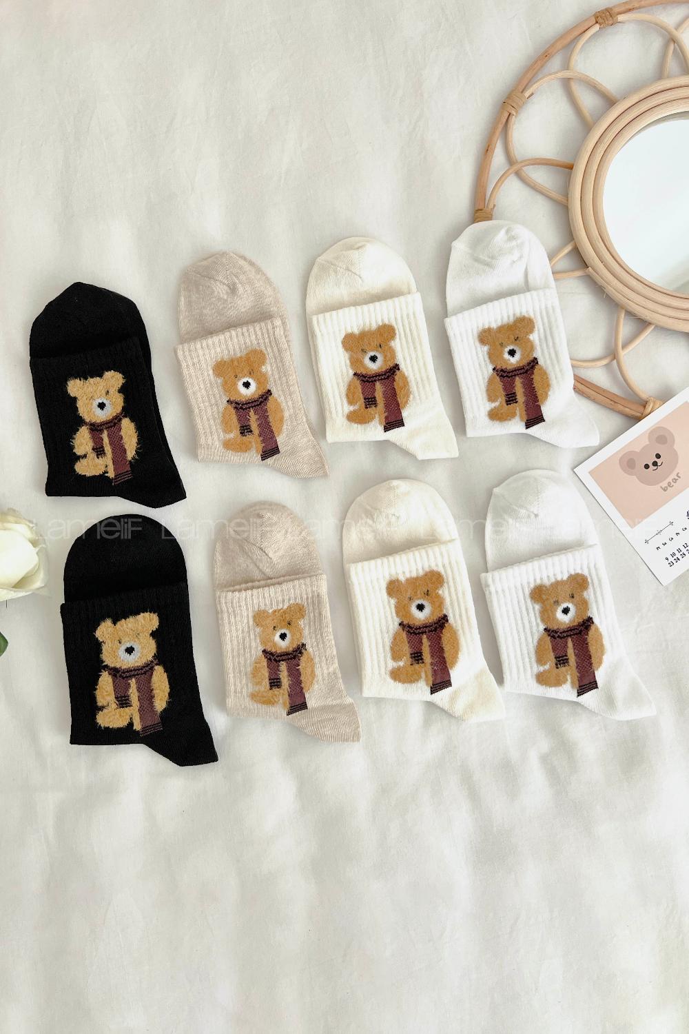 Lamelif Sevimli Tüylü Ayı 4lü Kolej Çorap