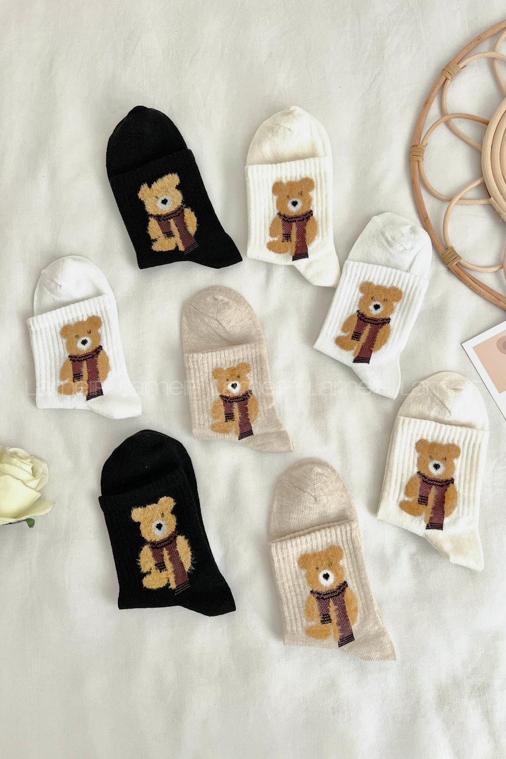 Lamelif Sevimli Tüylü Ayı 4lü Kolej Çorap