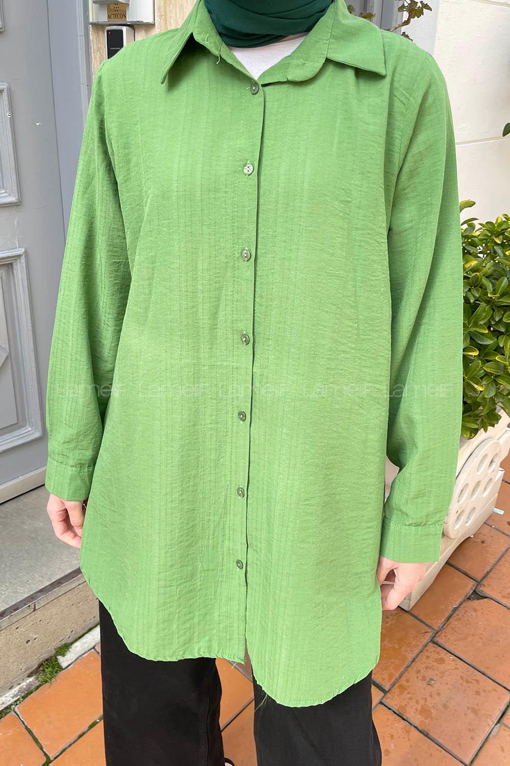 Lamelif Çizgi Geçişli Gömlek Yeşil