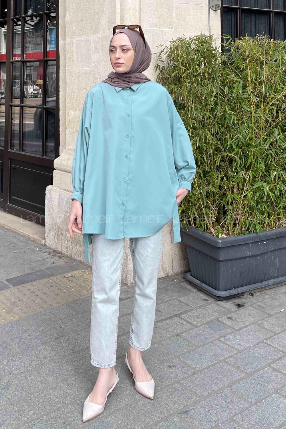 Lamelif Kol Detaylı Gömlek Mint Yeşili