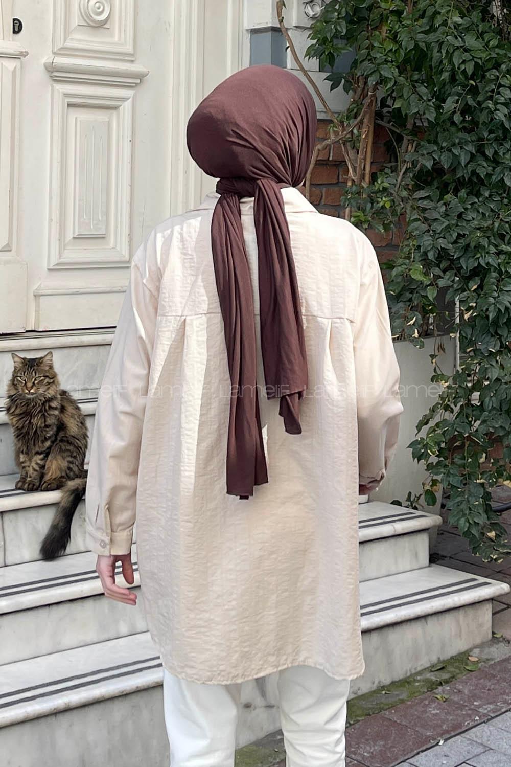 Beige Shirt Collar Long Arm Poplin Fabric Shirt